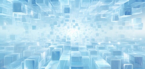 Abstract digital pixel design with an ice crystal pattern in icy blue and white on a 3D textured wall, focusing on abstract digital pixel design