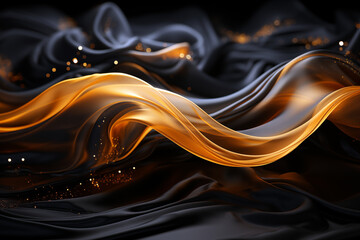 Abstract luxary gold and black background with silk waves
