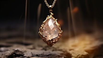 An exceptionally detailed 4K image of a Poudretteite pendant, drenched in soft, natural light, highlighting its elegance and unique charm