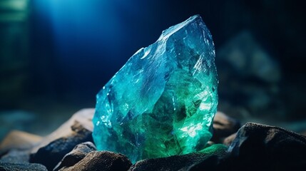 An exquisite Grandidierite gemstone with vibrant blue and green hues, capturing its natural beauty in 4K