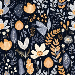 Floral scandinavian design dusk color seamless pattern background with flowers
