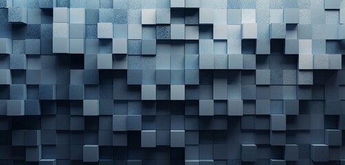 Abstract digital pixel design with a geometric tessellation in grey and blue on a 3D textured wall, illustrating abstract digital pixel design - obrazy, fototapety, plakaty