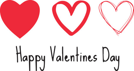 Set of red hearts with happy valentines day