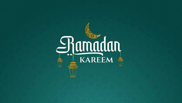 Ramadan kareem lettering with lanterns and moon, animation packshot