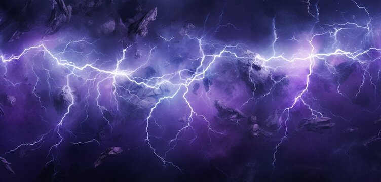 Abstract digital pixel design featuring a lightning storm in purple and grey on a 3D wall texture, signifying abstract digital pixel design