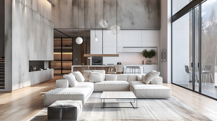 Luxury living room - modern, render - obrazy, fototapety, plakaty