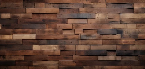 Zelfklevend Fotobehang A 3D wall texture with a rustic, reclaimed wood plank design © Lucifer