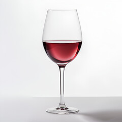 Red wine in glass close up white background