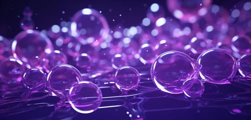 Foto op Canvas Dynamic neon light design with a cascade of purple and white bubbles on a bubbly 3D surface © Lucifer