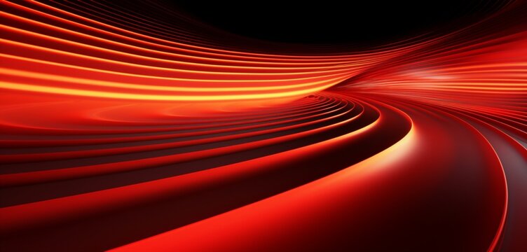 Dynamic neon light design with a pattern of red and yellow stripes on a striped 3D surface