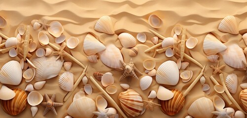 A 3D wall texture with a realistic sandy beach and shell pattern