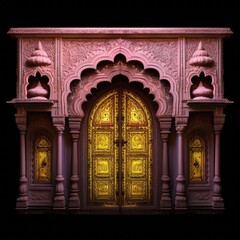 Door Design Indian and Arabic Style Pink Peach Golden Yellow Black Background Color LED Wall VJ Created with Generative AI Technology