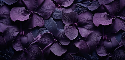 Enigmatic tropical floral pattern with ebony black pansies on a beveled 3D wall texture - obrazy, fototapety, plakaty
