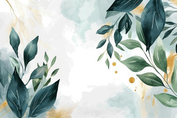 Watercolor collection. Set of wild and garden abstract plants. Leaves, flowers, branches and other natural elements.	