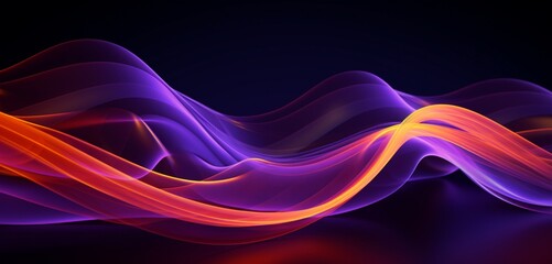 Luminous neon light graffiti with abstract wave patterns in purple and orange, adding depth to a 3D background