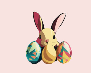 easter bunny with easter eggs vector illustration
