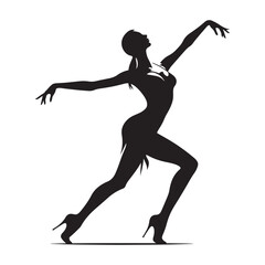 Fototapeta na wymiar Dynamic Dancer Silhouette - Striking Black Vector Artwork of an Energetic and Captivating Dancing Figure 