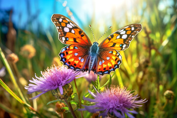 Orange monarch butterfly on lilac flowers