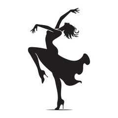 Elegant Dancing Silhouette - Black Vector Illustration of a Graceful Dancer in Motion, Perfect for Art Projects
