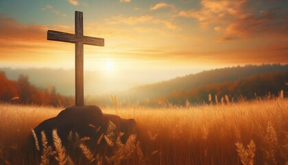 Christian Cross - Symbol of Christianity - Mourn or Funeral Background - Crucifixion of Jesus Christ - obrazy, fototapety, plakaty