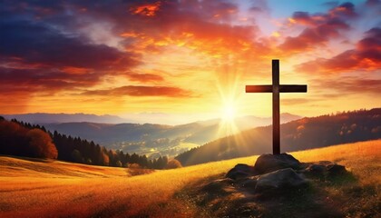 Christian Cross - Symbol of Christianity - Mourn or Funeral Background - Crucifixion of Jesus Christ - Powered by Adobe