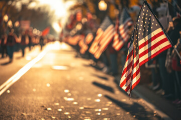 Patriotic Presidents' Day parade, an image capturing a lively parade with patriotic decorations. - Powered by Adobe