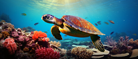 A graceful sea turtle swimming