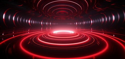 Mesmerizing neon light graffiti showcasing dark red and white concentric circles on a circular 3D surface
