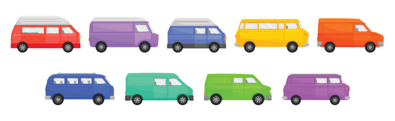 Colorful Minivan as Multi-purpose Vehicle Side View Vector Set
