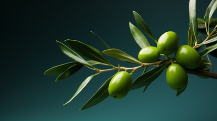 Green olives attached to an olive twig.