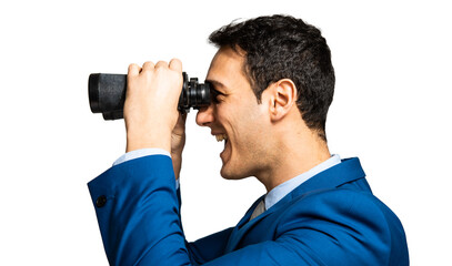 Businessman searching opportunities with binoculars