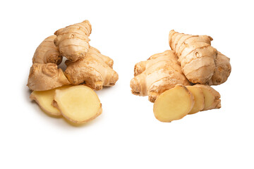 Ginger root isolated on white background.