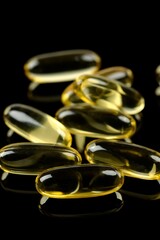 4K Ultra HD Close-Up Image of Fish Oil Capsule on Black Background - Nutritional Elegance