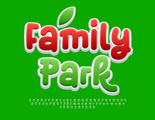 Vector eco template Family Park. Cute Green 3D Font. Set of Funny Alphabet Letters, Numbers and Symbols.