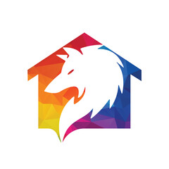 Wolf home vector logo design template.