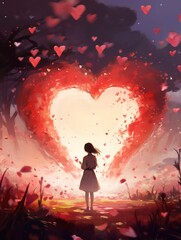 In the middle of a field of flowers that only bloom on Valentine's Day, your main character finds a portal to a world where all flowers have the magical power of love. . copyspace - generative ai