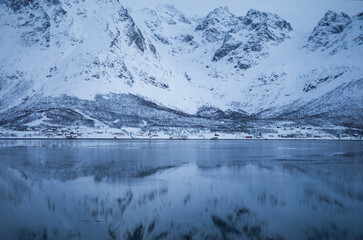 Fototapeta premium Wintertime Serenity in a Norwegian Fjord Village