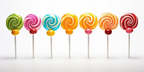 Many different candies lollipop on a white background. Sweet candy.