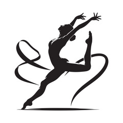 Gymnast Silhouette - Black Vector of a Graceful Dancer in Poised Motion - Vector Stock
