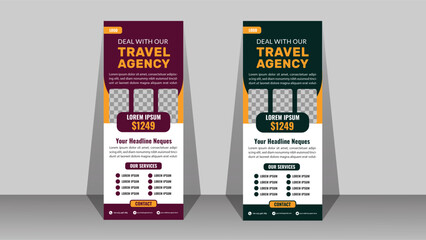 Travel vacation roll up banner design template, stand design, banner colorful travel roll up banner template for presentation, advertisement use & edit, vector layout travel purposes.  