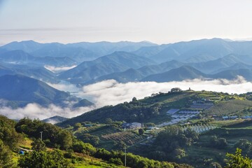 Fog between the mountains taken from the top of the mountain