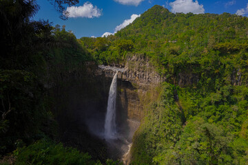 Aerial HDR view of Coban Sriti Waterfall which is located in Pronojiwo, East Java, Indonesia