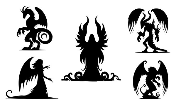 Mythical Creatures and Legendary Legends in Silhouette detailed black vectors