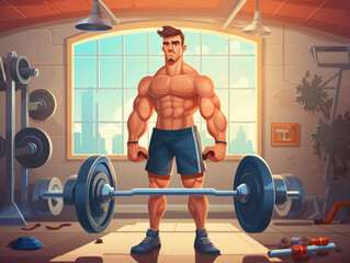 Fototapeta na wymiar Sportman with some dumbbells in front of the weight room of the Sports Club. Man with strong muscles enter at the gym for a workout 