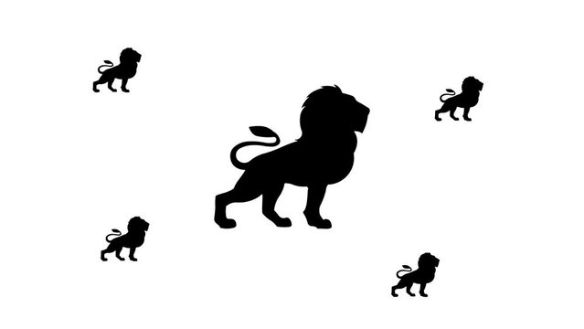 Zoom in and out animation the lion symbol. Large black symbol in the center and four small symbols around. Seamless looped 4k animation on white background