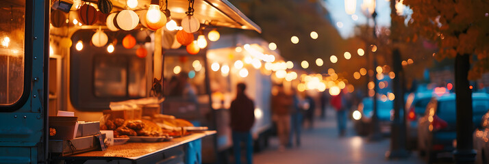 food truck in city festival at night, selective focus