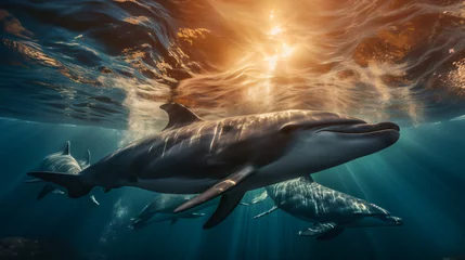Zelfklevend Fotobehang A group of dolphins swimming under water © Data