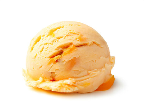 Aprikosen Eiscreme kugel isoliert auf weißen Hintergrund, Freisteller