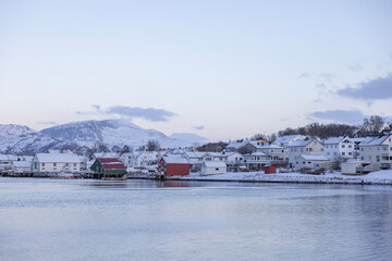 Village in winter and snow,Helgeland,Norway