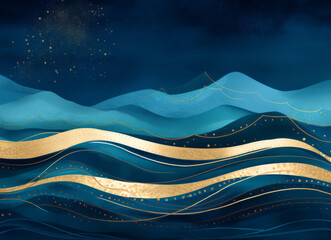 Gold lines wallpaper with swirling motion on a blue background